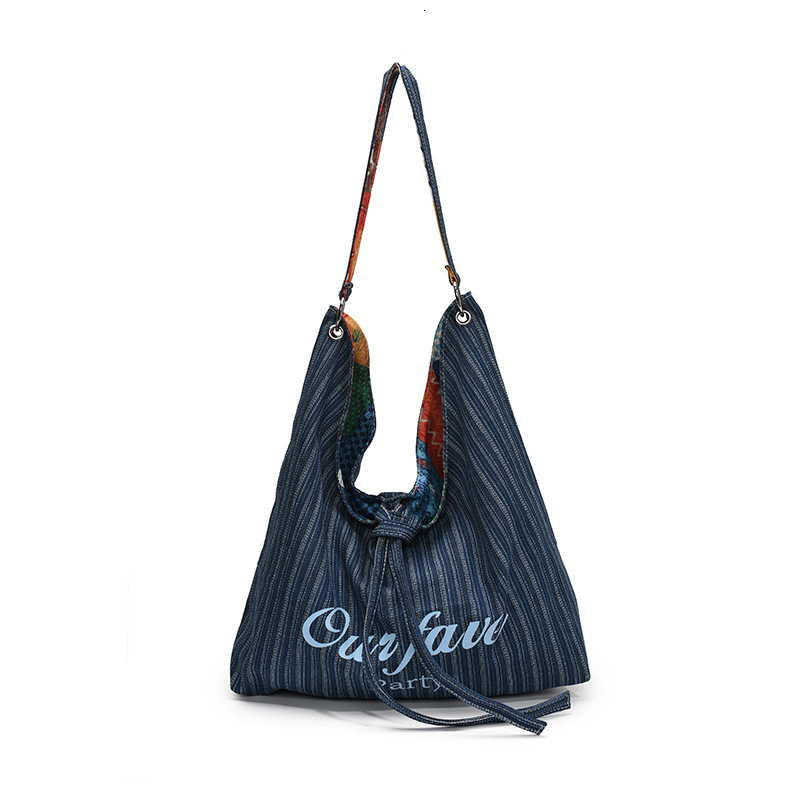 2025 autumn new Korean version niche fashion lazy bag style simple denim underarm bag double-sided usable shoulder bag designer canvas bag