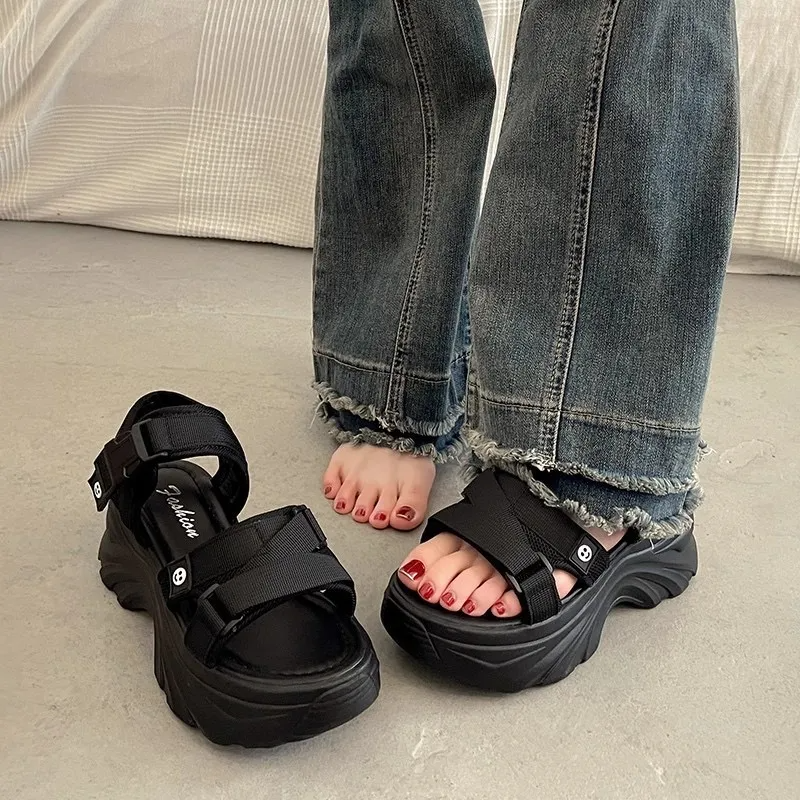 New Flat Nylon Metal Buckle Strap Mules Thick Sole Slides Platform Shoes Women Summer Slippers