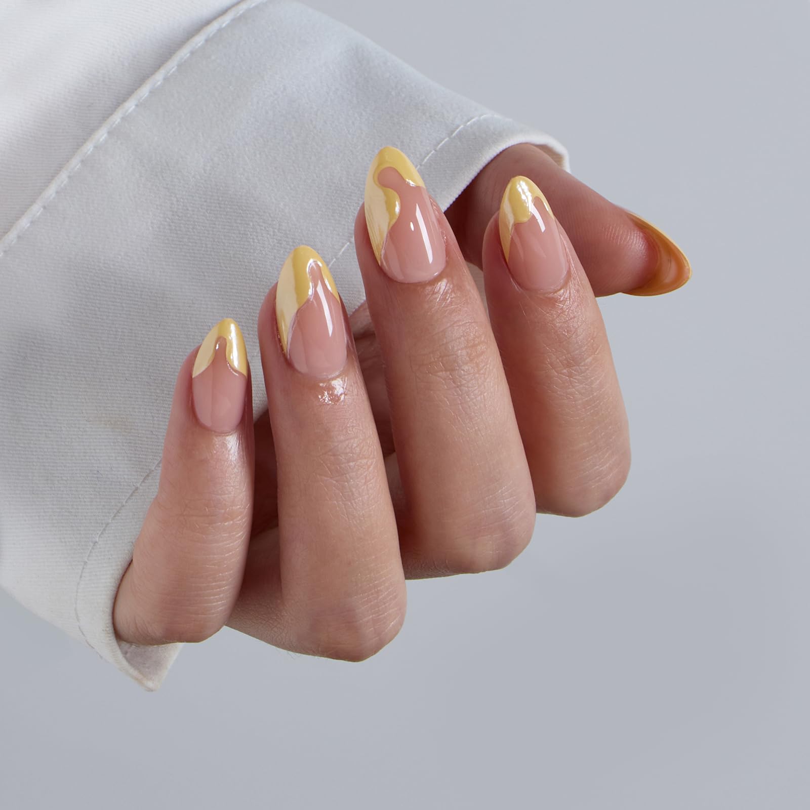 Yellow Irregular French Edge Press On Nails, Fresh And Simple, Suitable For Girls And Women To Wear Fake Nails In Daily Life