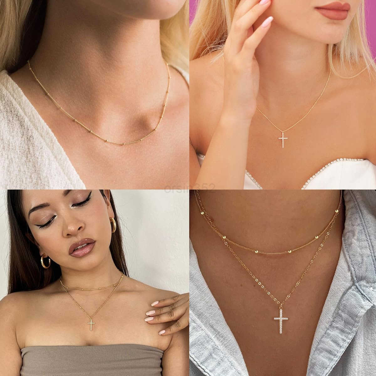 Cross Necklace for Women Girls Dainty14K Real Gold Silver Plated Cross Choker Pendant Jewelry Non Tarnish Waterproof Trendy Cute Simple Small Necklace