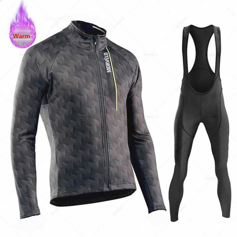 Morvelo Winter Cycling Jersey Sets Men Thermal Fleece Bicycle Clothing Road Bike Shirt MTB Uniform Ropa Ciclismo Warm Bib Pants 250829