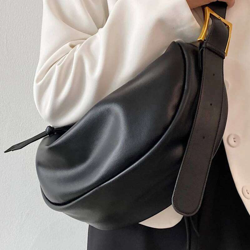 Women's Black Banana Shoulder Bag Soft Quality Pu Leather Medium Armpit Crossbody Bags For Female Ladies Retro Commuter Handbag