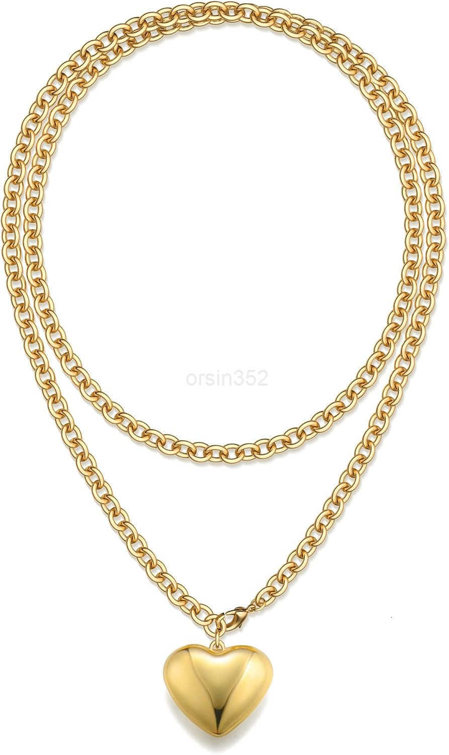 16k Chunky Gold Necklace for Women Non Tarnish 36 92cm Long Gold Chunky Heart Necklace layered Puffy Heart Necklaces Long Thick Pendant Bold Statement