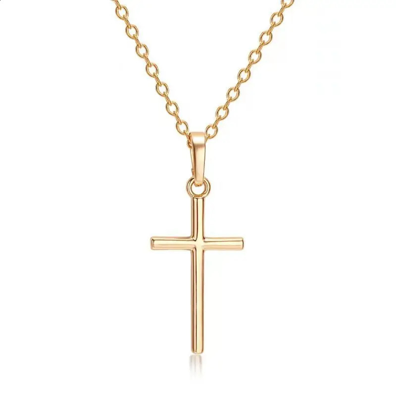 Fashion Christian Jesus Cross Necklaces Silver Color Long Chain Simple Pendants For Women Men Jewelry Gifts Drop250829ww
