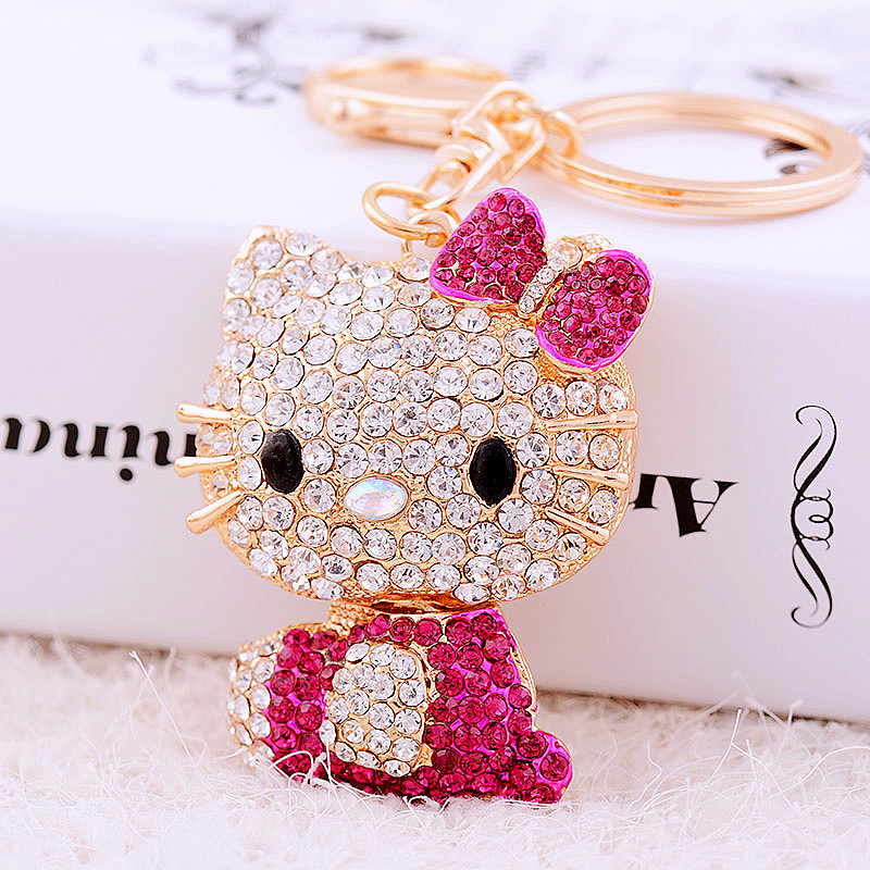 MINISO rhinestone cat car keychain women's metal bag pendant keychain, gift gift