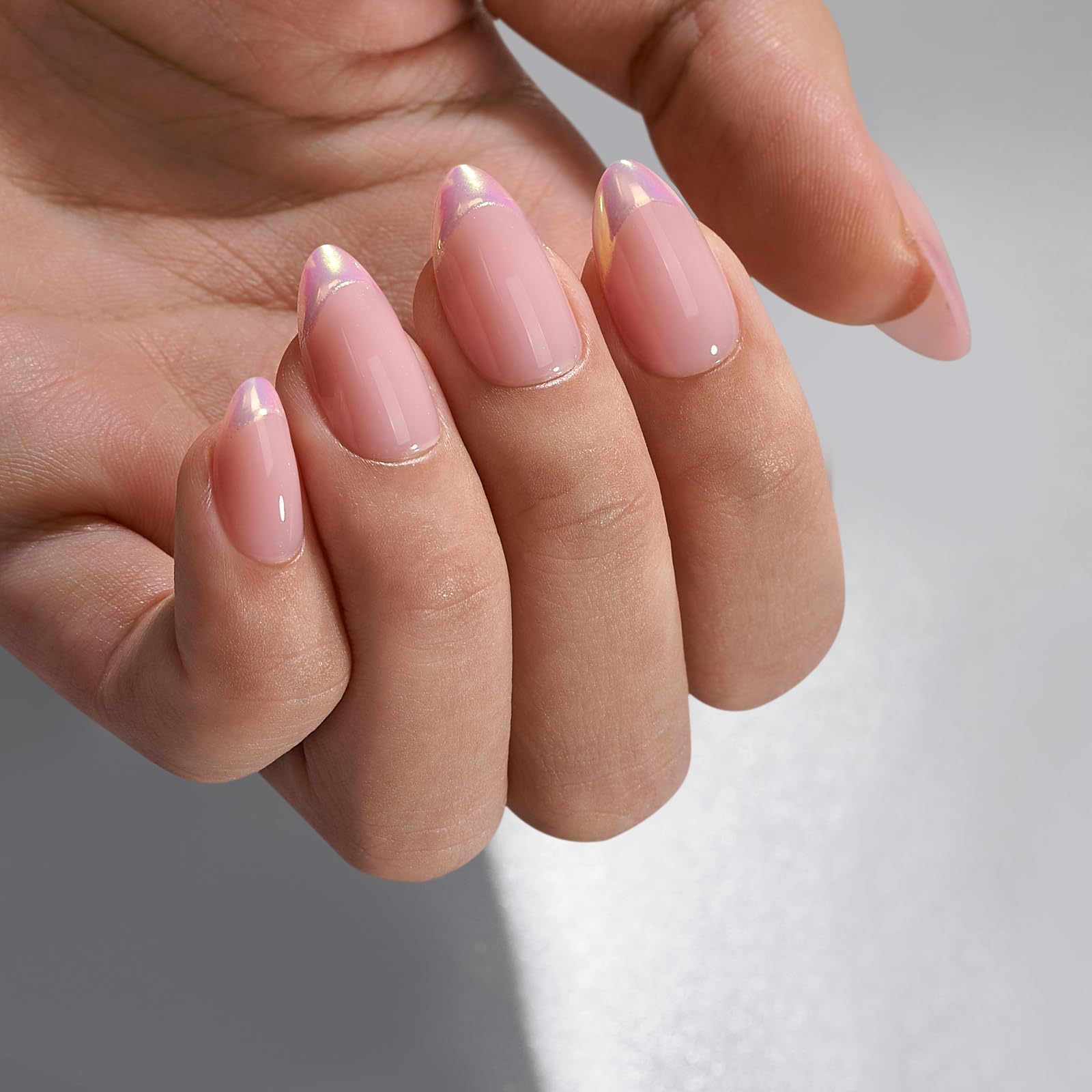 24pcs Aurora purple shiny French edge mid length almond shaped Press On Nails, Convenient To Wear, fashionable and unique, suitable for any occasion