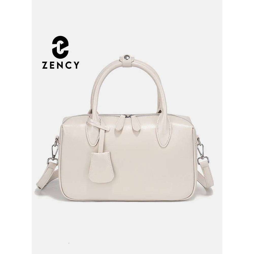 Zency Genuine Leather Crossbody Handbag For Women Large Capacity Shoulder 2025 Trend Boston Bag Oil Wax Top Handle Sac Summe