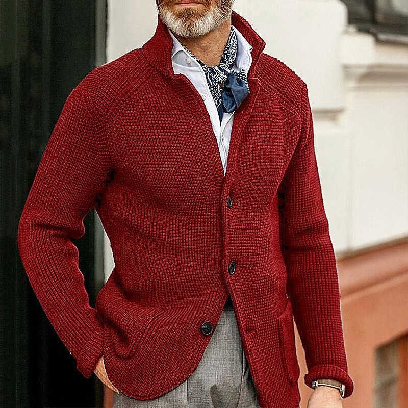 Solid color stand-up collar cross-border fashion new men's casual long-sleeved knitted cardigan daily European and American slim fit sweater