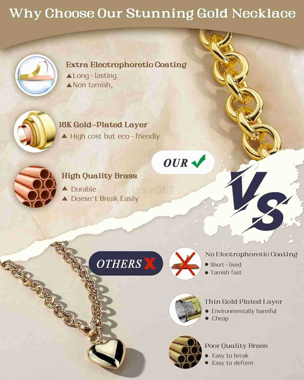 16k Chunky Gold Necklace for Women Non Tarnish 36 92cm Long Gold Chunky Heart Necklace layered Puffy Heart Necklaces Long Thick Pendant Bold Statement