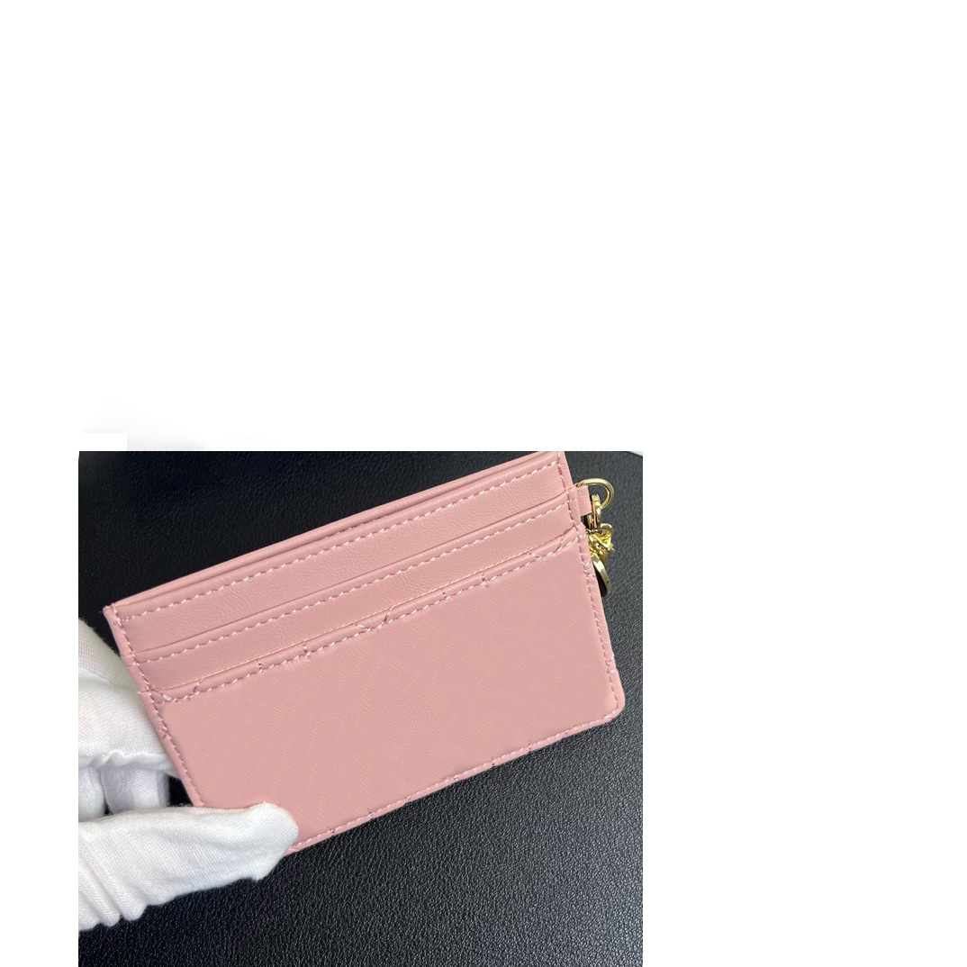 Designer wallet card case, ladies' wallet, five-compartment card holder, sheepskin, rattan pattern leather The clip size is 10.5X7.5x1cm, D0974 with a box
