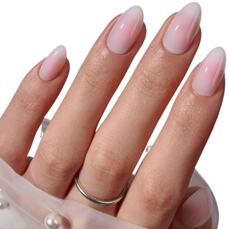 Pink And White Mixed Blending Gradient Press On Nails, Simple Go With Diverse,Are Essential For Women And Girls' Gatherings And Banquets