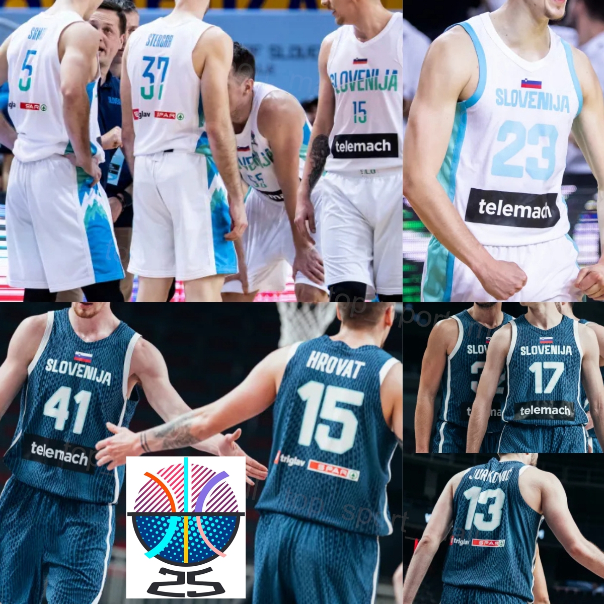 Print 25-26 EuroBasket Slovenia Basketball Jerseys 77 Luka Doncic 7 Klemen Prepelic 15 Gregor Hrovat 13 Robert Jurkovic 23 Luka Scuka 37 Leon Stergar Men Youth Women