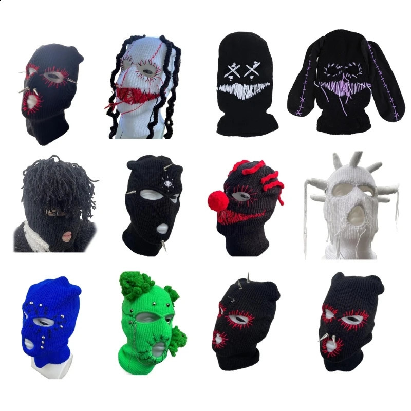 Devil Horn Halloween Knitted Hat Beanies Warm Full Face Cover Ski Mask Hat Windproof Balaclava Hat for Men Womens 250820