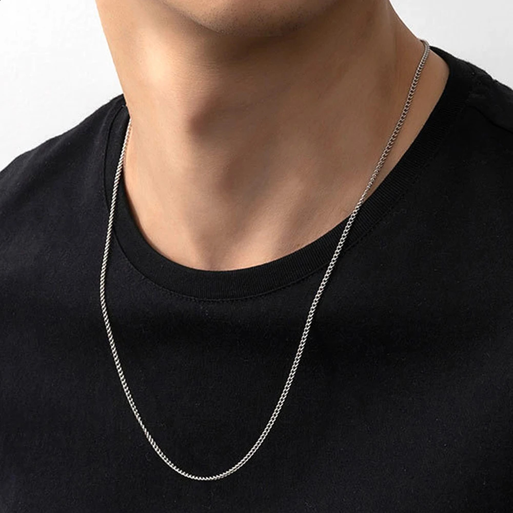 Stainless Steel Gold color Chain Necklace for men Long Chain Choker Men Collar Neck Lace Diy Pendant Silver Color Cord Lobster 250829