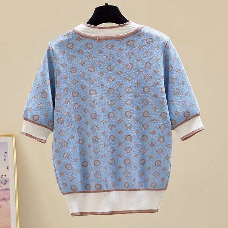 New 2024 Summer Women Short Sleeve Fashion Knit Glitter Stones Tshirt Femme Vintage Designer Slim Leisure T-Shirt Tops