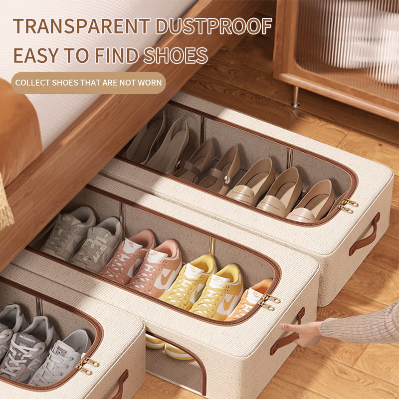 Tianshan Cotton and Hemp Shoe Box Storage Box Transparent Non Space Occupying Drawer style Folding Bed Bottom Baby Shoe Storage Artifact