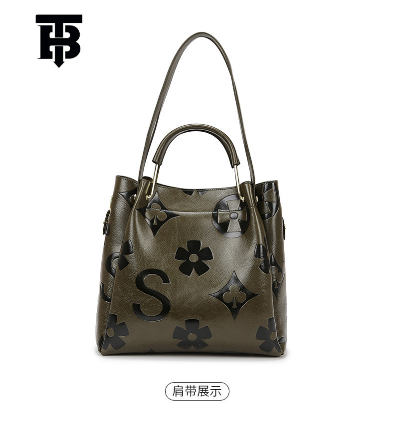 TB BHULAMTE Designer Retro Geometric Embossed Bucket Shaped Handbag, Large Capacity High-end Women's Business Bag European Style Single Shoulder 