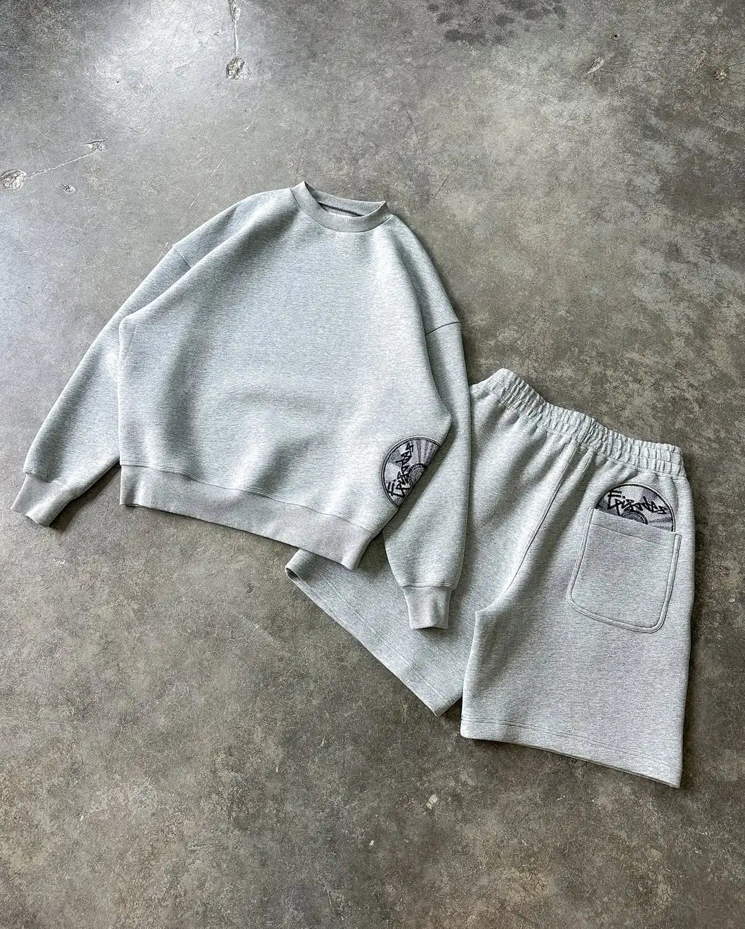 Grey Disc Pattern Mens Shorts Set Sporty Casual Wear Comfortable Loose Tracksuit Breathable Fabric Minimalist Modern Athleisure y250828