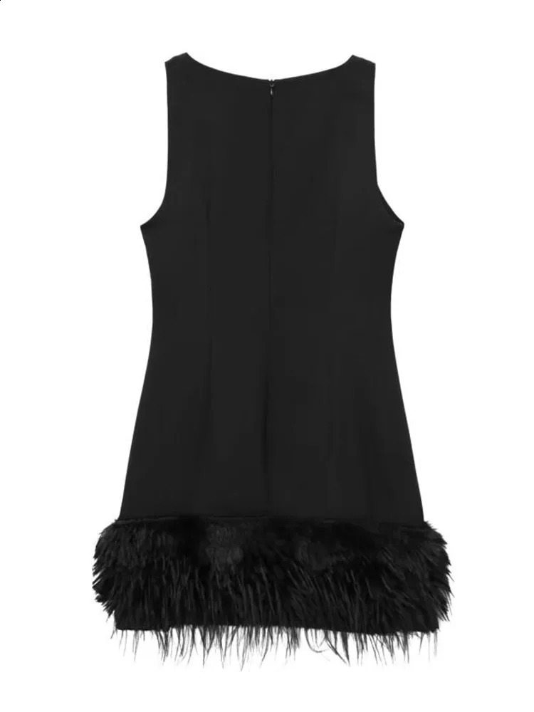 TFMLN Elegant Women Feathers Mini Dresses Sexy Slim Sleeveless Chic Party Dress Fashion Back Zipper Dress 250828