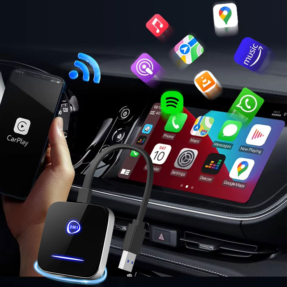 KOWANKIT Wireless CarPlay Android Auto Ai Box, Plug & Play Dongle Converts Wired To Wireless, Car Accessories, Interior, Car Play, No Delay, K5