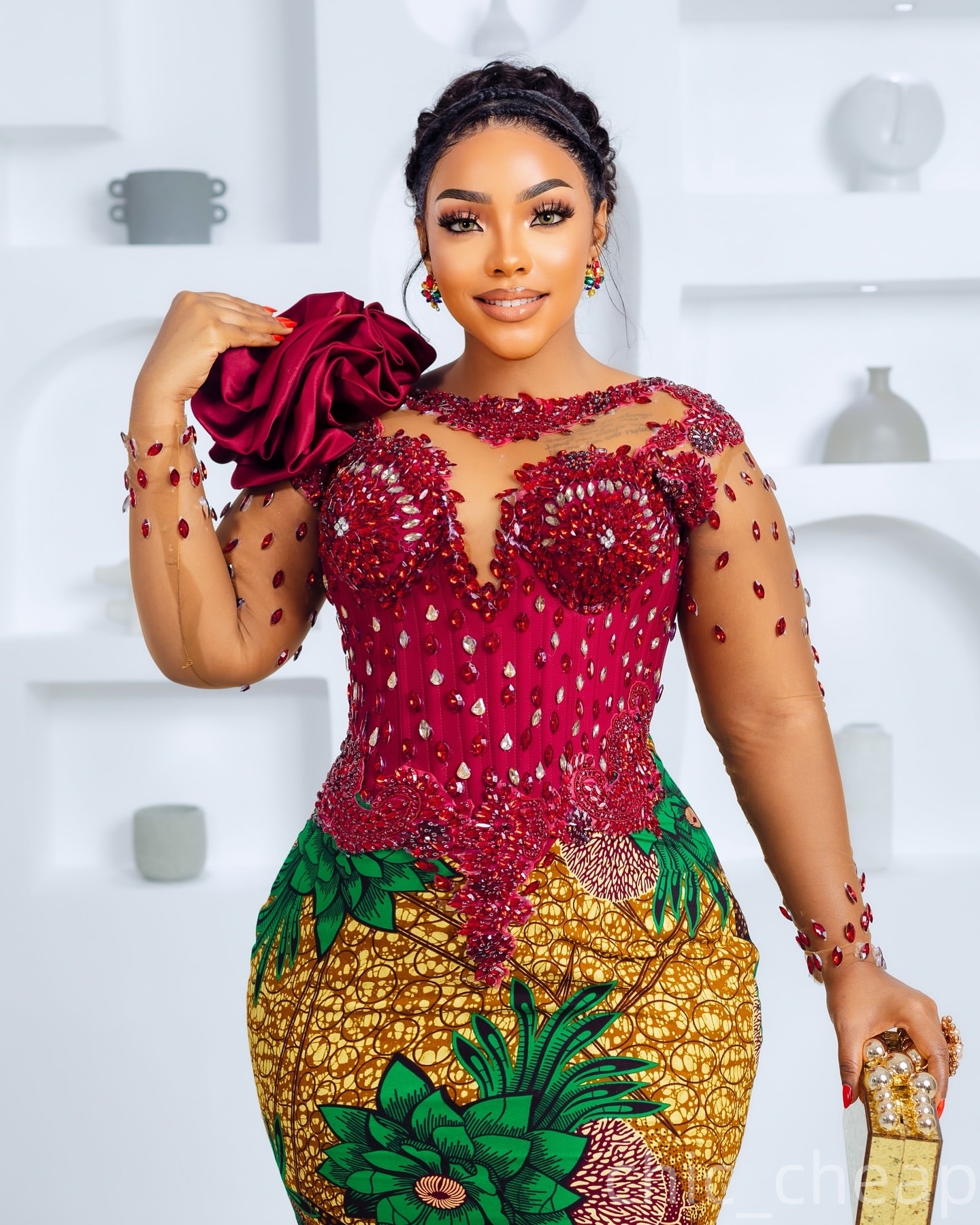 Aso Ebi Burgundy Mermaid Prom Dress 2025 Printed Crystals Evening Formal Party Birthday Dresses Robe De Sorrie Reception Gowns For Special Occasions