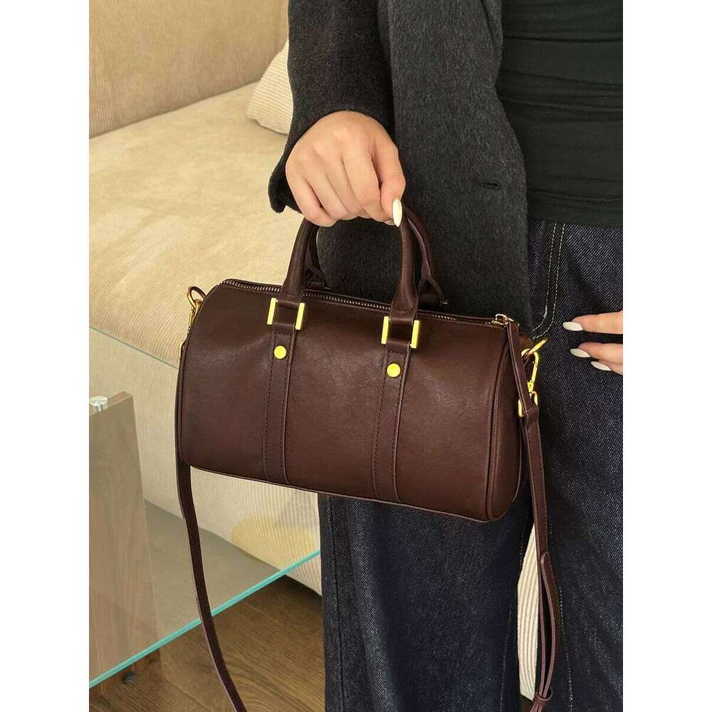 100% Genuine Leather Vintage Women Handbag Shoulder Cowhide Boston Bag Ladies Commuting Crossbody Bag For Shopping