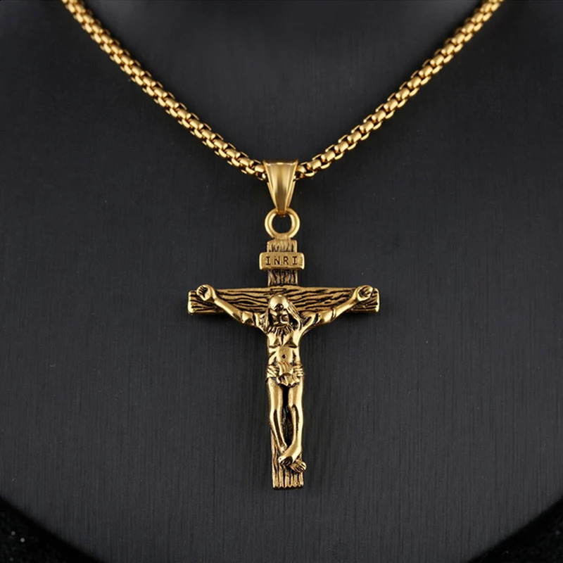 Religious Jesus Cross Stainless Steel Necklace For Men Fashion Gold Silver Color Cross Pendent With Chain Necklace Jewelry Gift 250829
