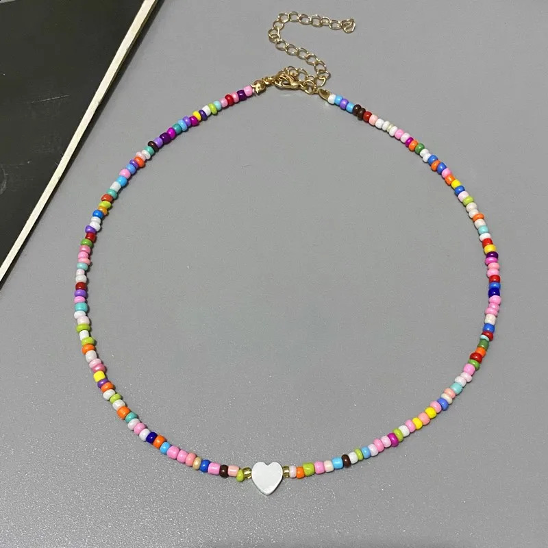 Nature Shell Love Heart Choker Necklace for Girl Spring Summer Fashion Small Colorful Glass Beads Necklace Gift for Friend 250829