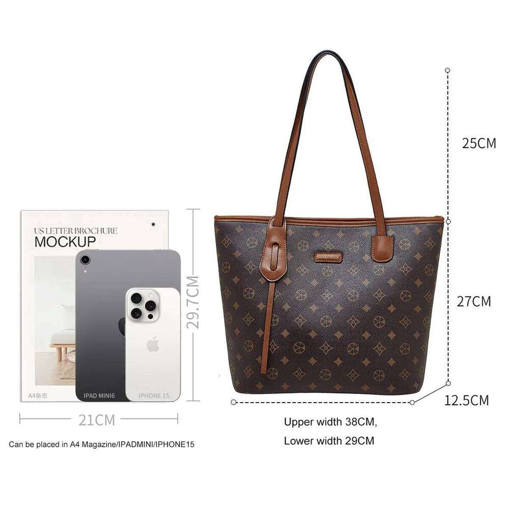 FOXER PVC Leather Vintage Printed Women's Tote Handheld Bag,Female's Daily Commuting Large Capacity Shoulder Bag Purse