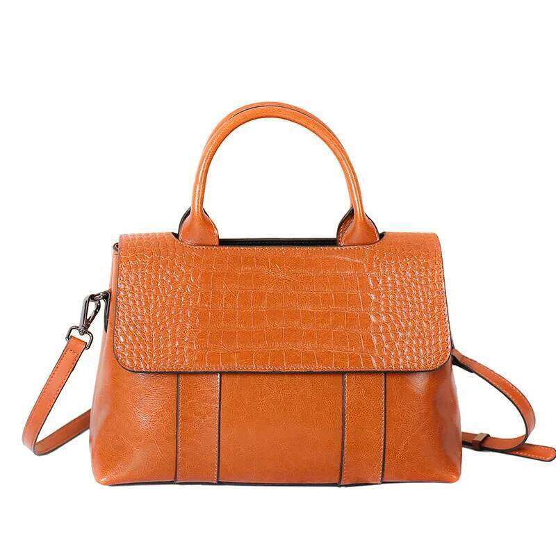 Genuine Leather Women's Handbag Cowhide Crocodile Print Shoulder 2025 New Design Tote Daily Crossbody Bag