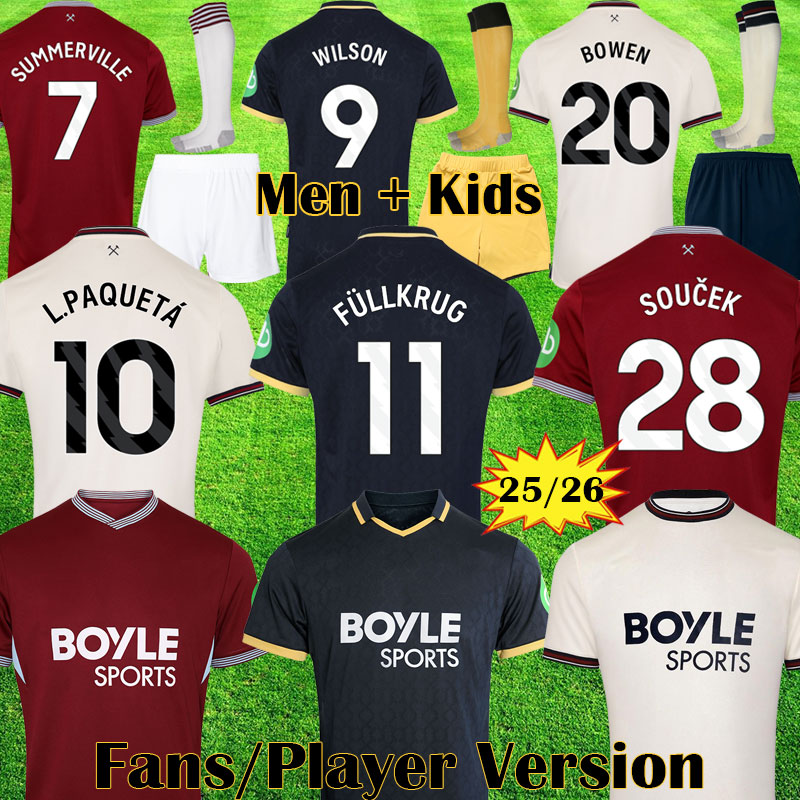 WEST HAMses Unitedese Jersey 25 26 BOWEN PAQUETA FULLKRUG WHU soccer jerseys 2025 2026 DIOUF kits WILSON PROWSE football shirts GUILHERME MEN Kids Equipment 8765