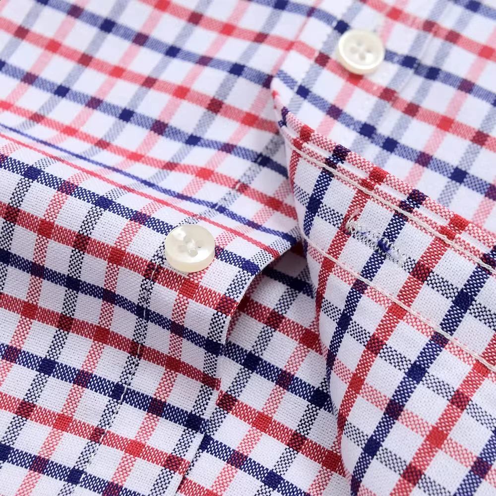 Mens Versatile Casual Checkered Oxford Cotton Shirts Single Pocket Long Sleeve Standardfit Button Down Gingham Striped 7XL 6XL y250828