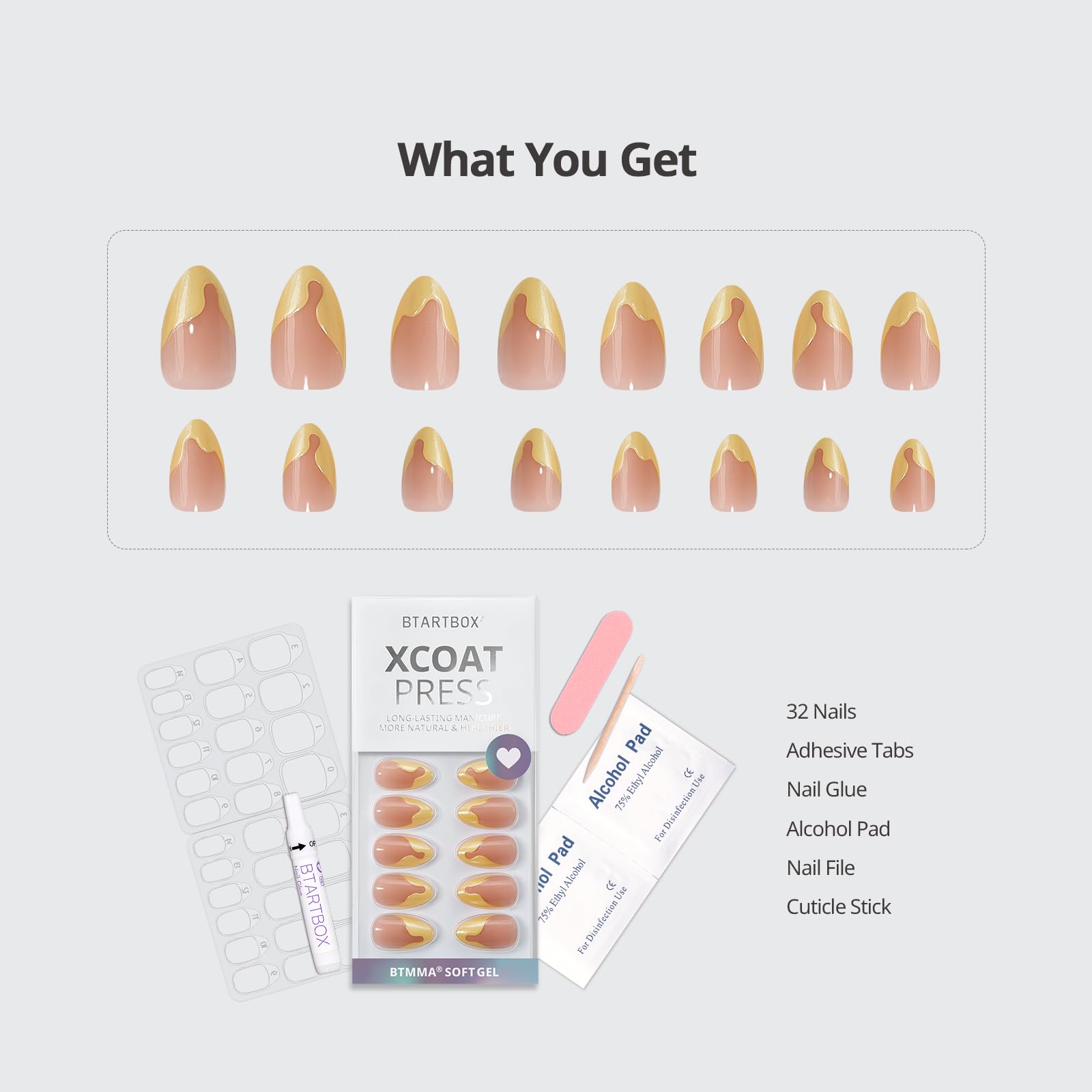 Yellow Irregular French Edge Press On Nails, Fresh And Simple, Suitable For Girls And Women To Wear Fake Nails In Daily Life