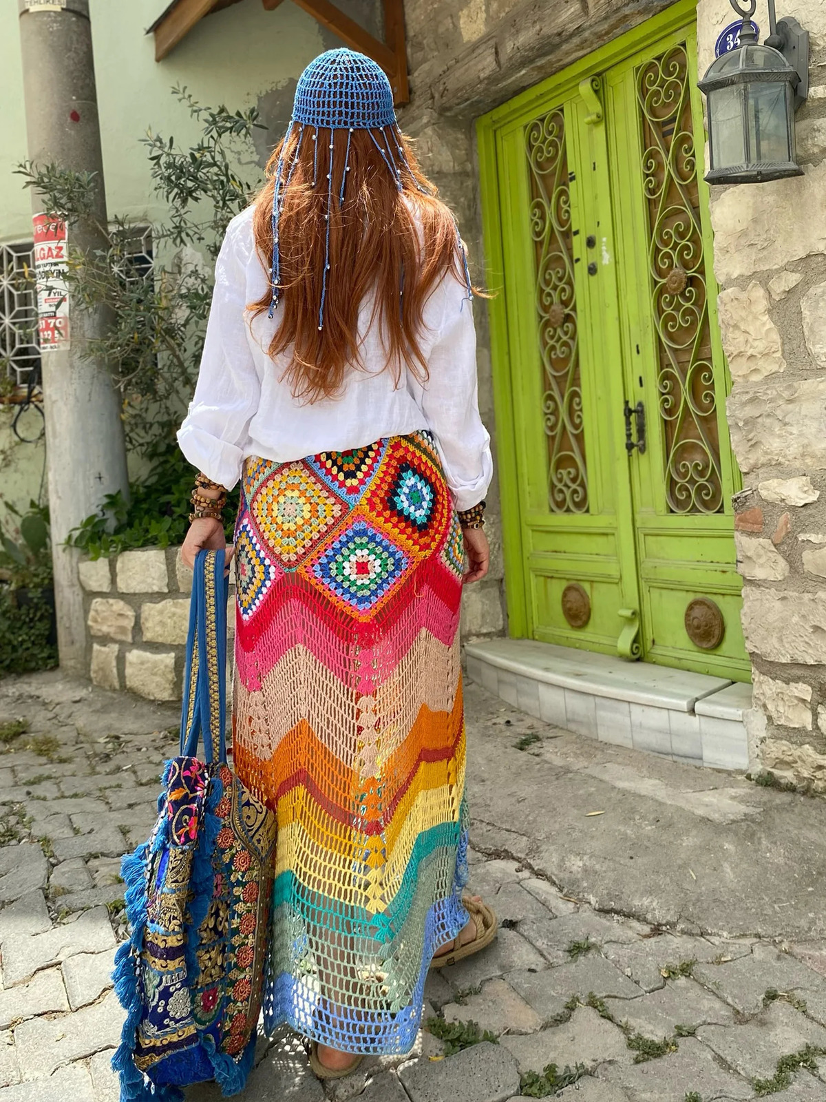 Boho Knit Cut Out Beach Half Skirt iously Handknit Crochet Long Skirts 2025 Womens Autumn Vacation Party Chic Dresses C103 250829