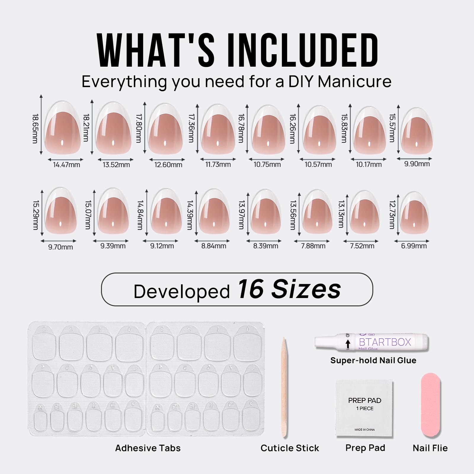 White French Style Almond Shaped Press On Nails With Medium Length Edges, Essential Nails For Daily Commuting For girls And Women