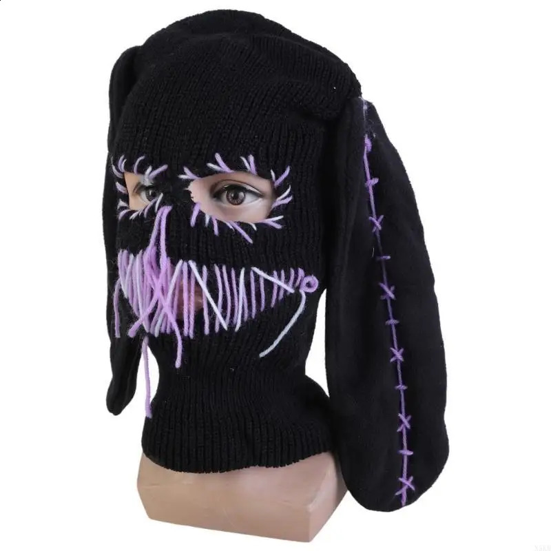 Devil Horn Halloween Knitted Hat Beanies Warm Full Face Cover Ski Mask Hat Windproof Balaclava Hat for Men Womens 250820