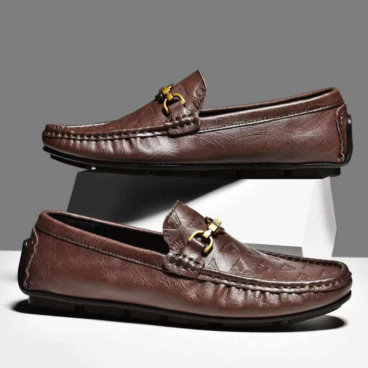 New Men Leather Casual Brand Black Formal Dress Designer Men Loafers Breathable Slip on Driving Shoes