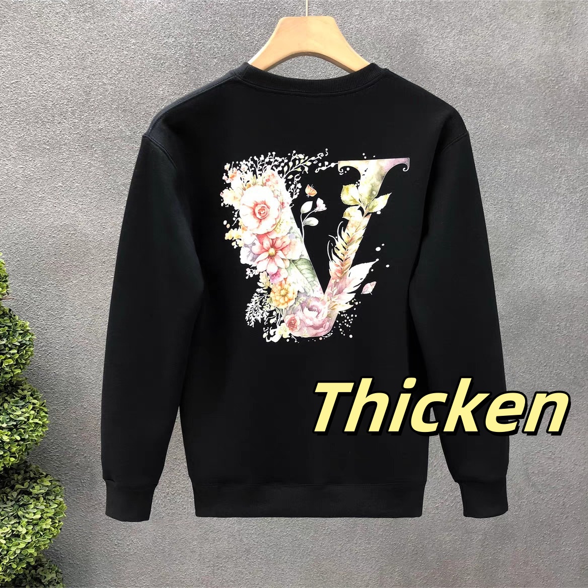 Men Designer Luxury Cotton Thicken Sweatshirt Women Floral Letter V Printed Crew Neck Casual Fashion Streetwear for Urban Style Lovers
