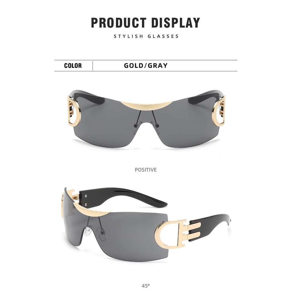Y2K Millennium Style for Women, Unique Metal Frameless High-End Ins Sunscreen D-Label Large Frame Sunglasses