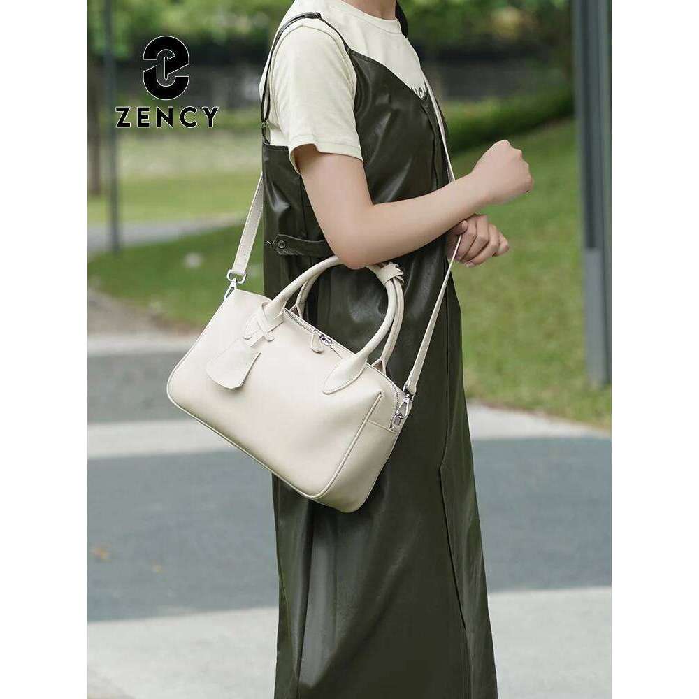 Zency Genuine Leather Crossbody Handbag For Women Large Capacity Shoulder 2025 Trend Boston Bag Oil Wax Top Handle Sac Summe