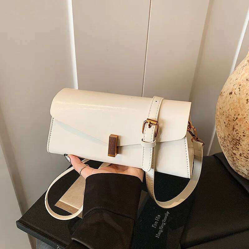 2025 New Women's Glossy French Baguette - Minimalist Crossbody For Daily Commute With Geometric Buckle
