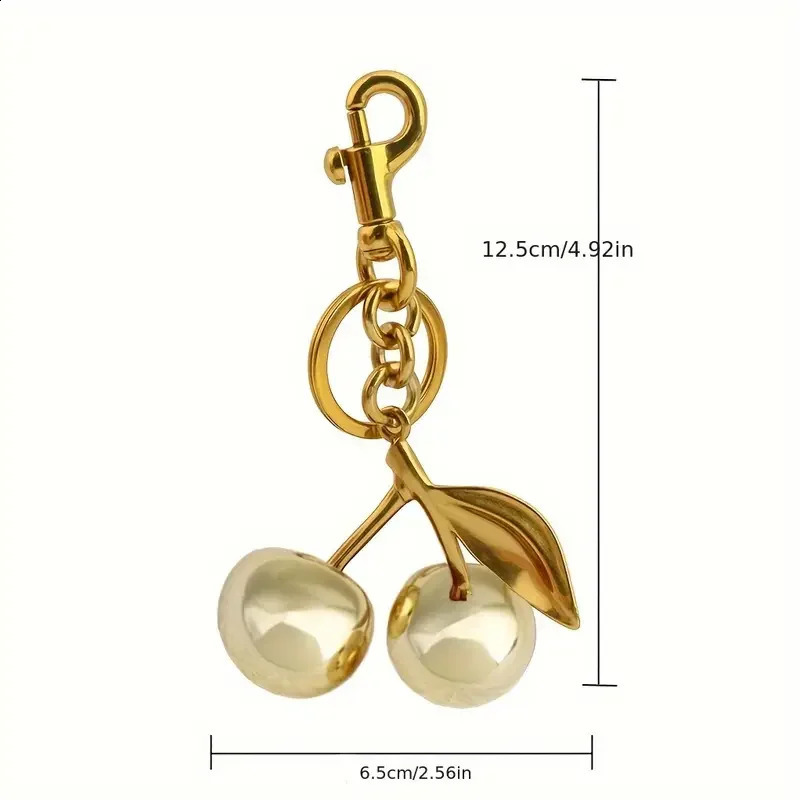 Golden Cherry Keychain Charm Shiny Resin Metal Bag Accessory Elegant Gift for Women Purse or Handbag Decoration 251015