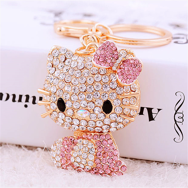 MINISO rhinestone cat car keychain women's metal bag pendant keychain, gift gift