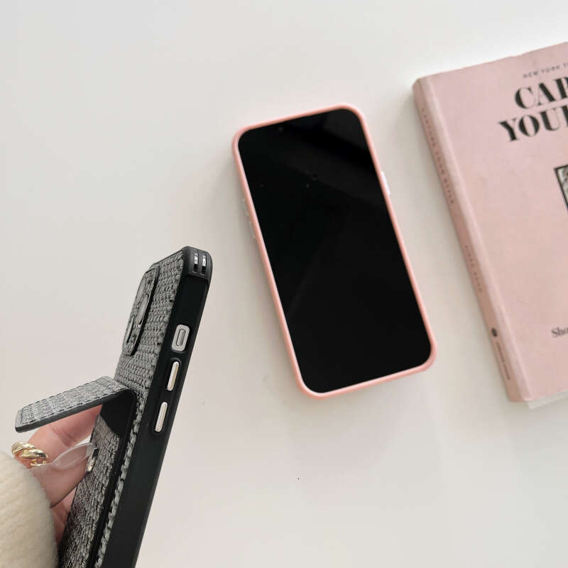 Internet Celebrity Apple 14 Holder Phone Case Insert Card iPhone 15 Pro Max Woven Pattern 16 Plus