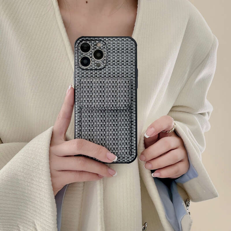 Internet Celebrity Apple 14 Holder Phone Case Insert Card iPhone 15 Pro Max Woven Pattern 16 Plus