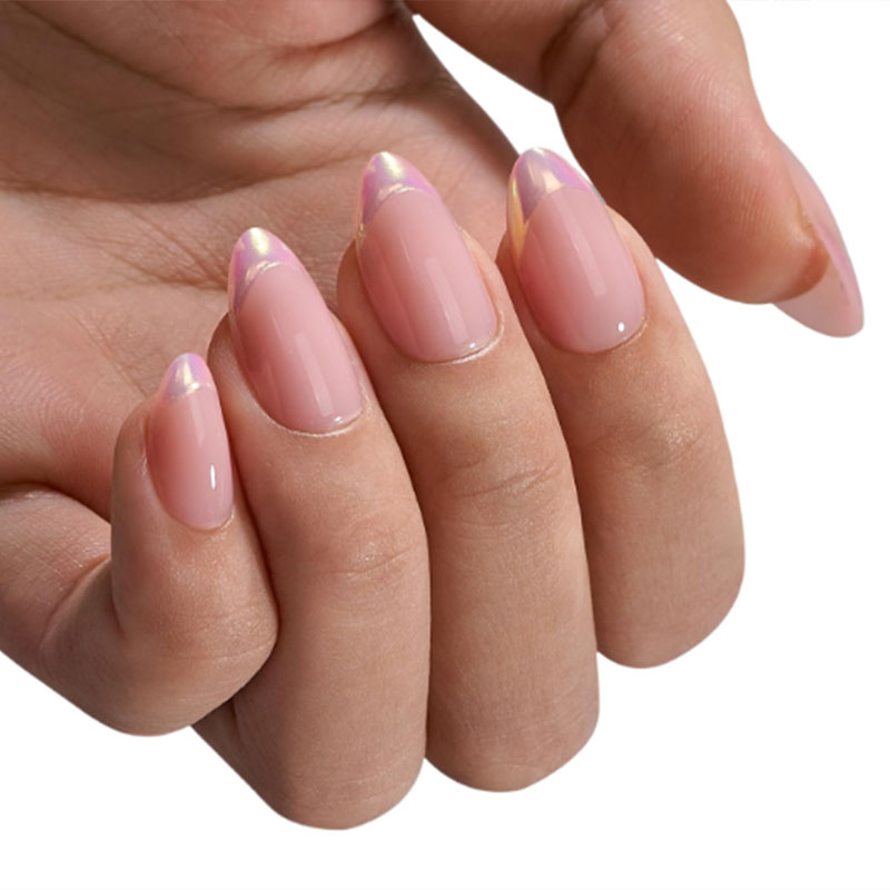 24pcs Aurora purple shiny French edge mid length almond shaped Press On Nails, Convenient To Wear, fashionable and unique, suitable for any occasion