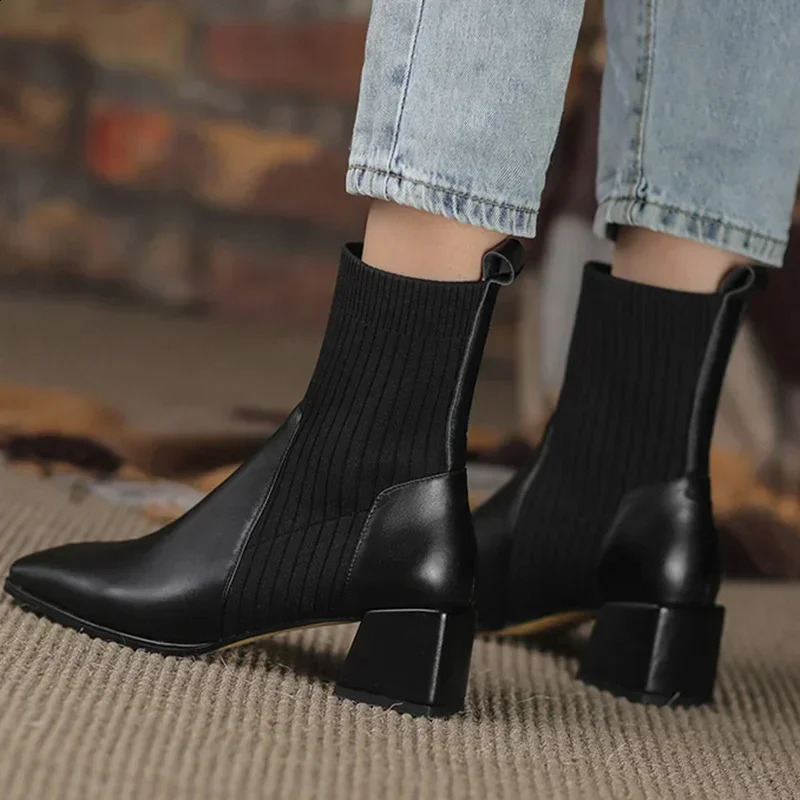 Plus Size Knitted Short Boots Women Autumn Winter Ankle Boots Women Fashion Slip on High Heels Socks Boots Botas Mujer 251020