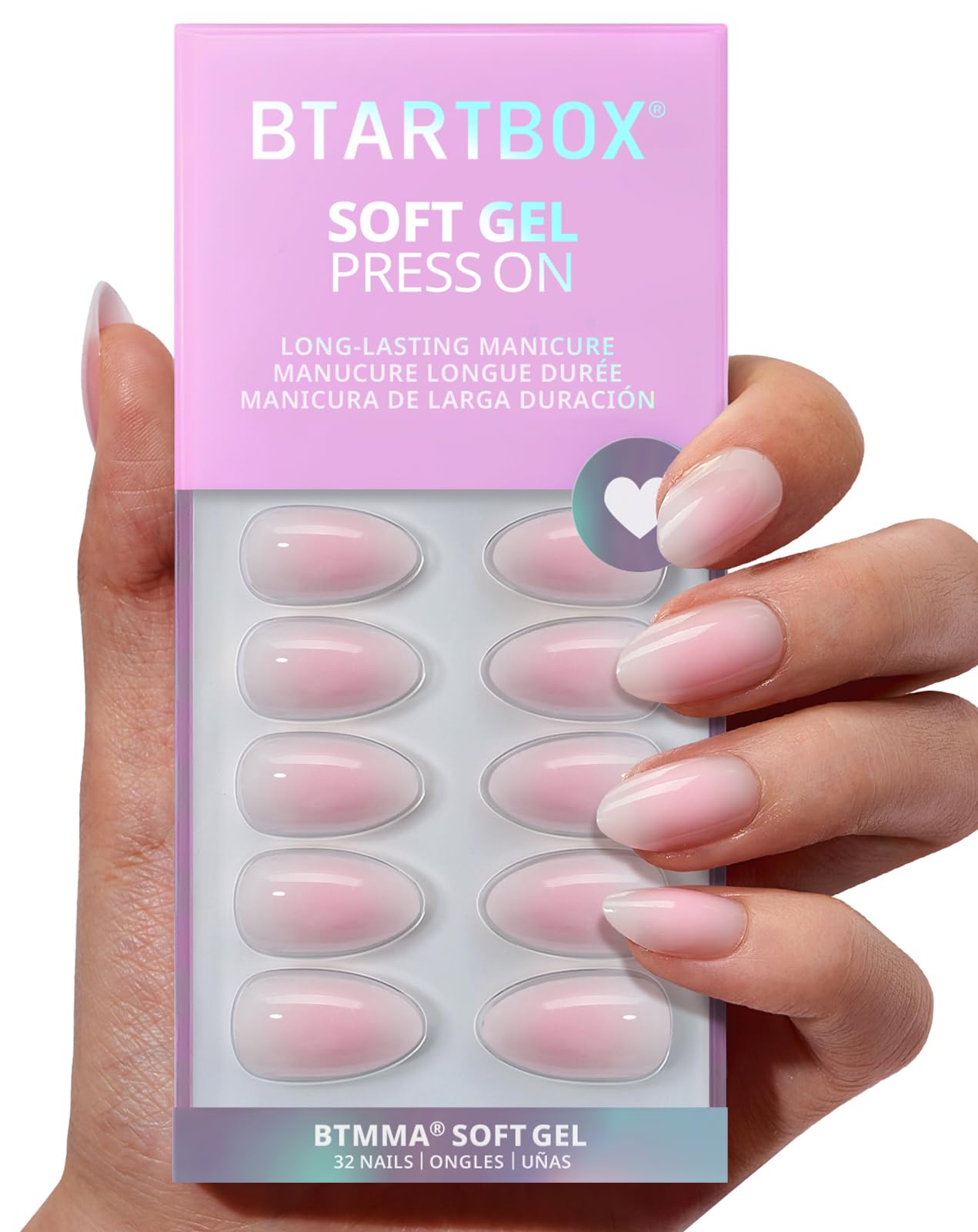 Pink And White Mixed Blending Gradient Press On Nails, Simple Go With Diverse,Are Essential For Women And Girls' Gatherings And Banquets