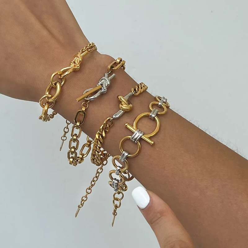 Women's 18K Two Tone Stainless Steel Various Fashion Chain Hercules Knotted Rope OT Bar Bracelet