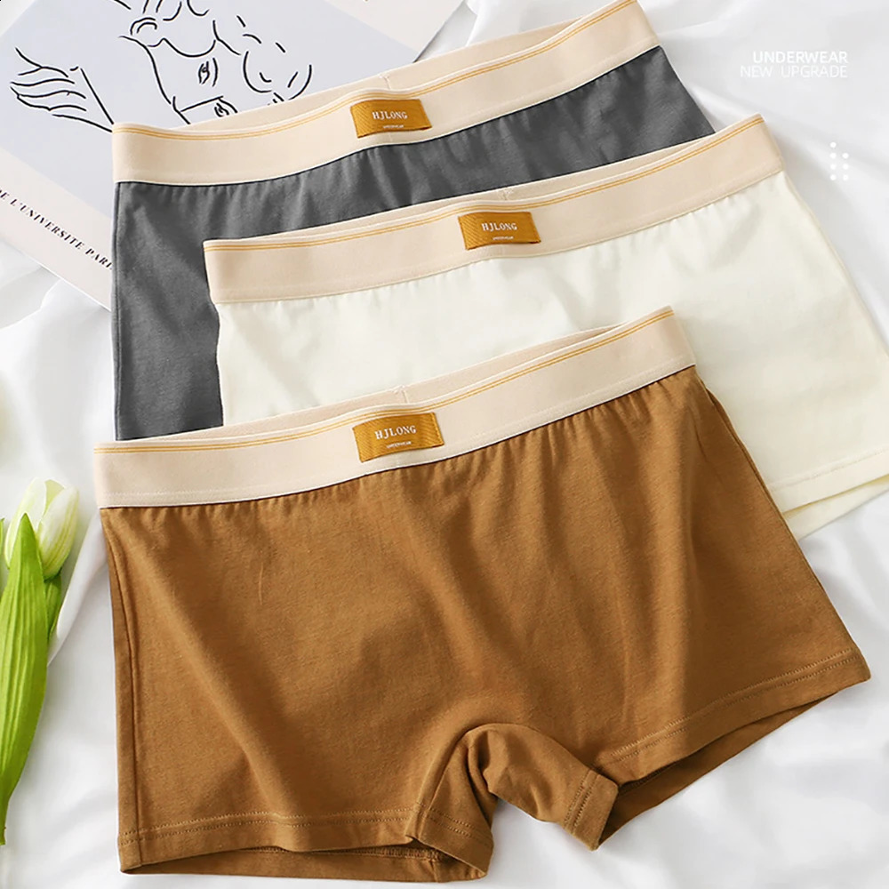 3PCSPack 100% Cotton Trendy Solid Womens Panties Knit Breathable Boxer Underwear Soft High Elastic Midrise Thin Boyshorts 250828